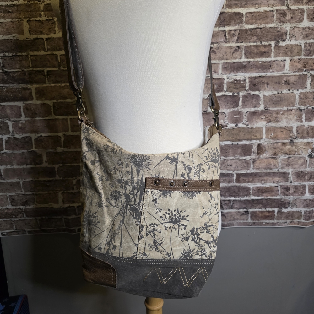Myra Bag Crossbody Gray Canvas Leather